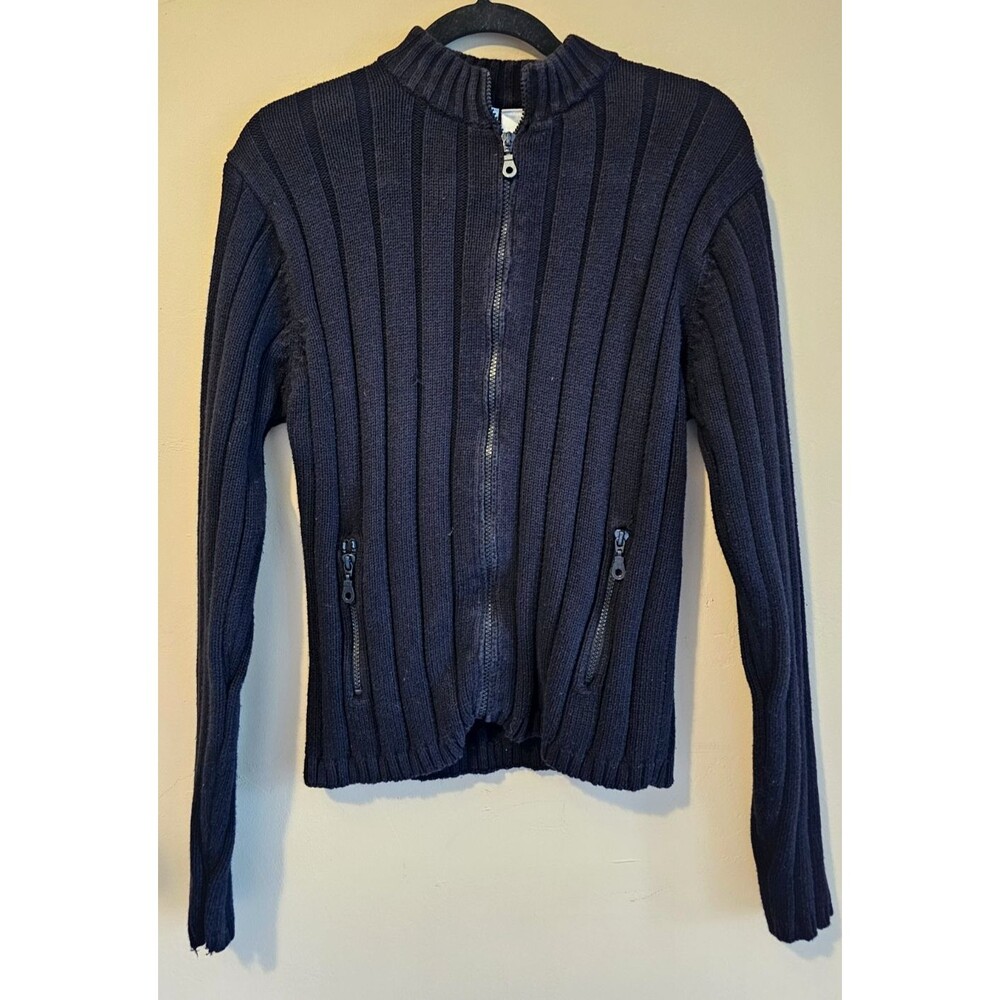 Tail Womens Sweater Size L  Black Ribbed Long Sleeve Full Zip, combed cotton